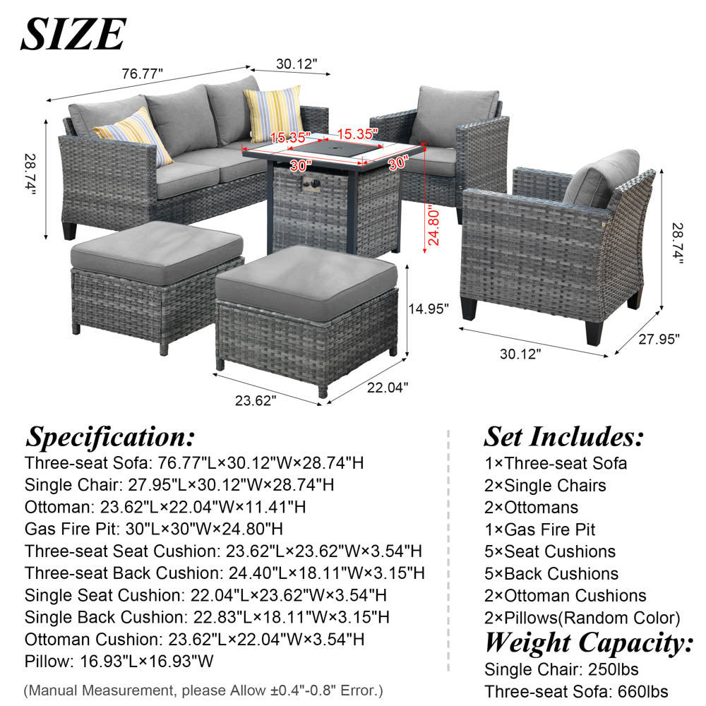 Ovios Patio Conversation Set 6-Piece with 30'' Fire Pit Table and Vultros Set