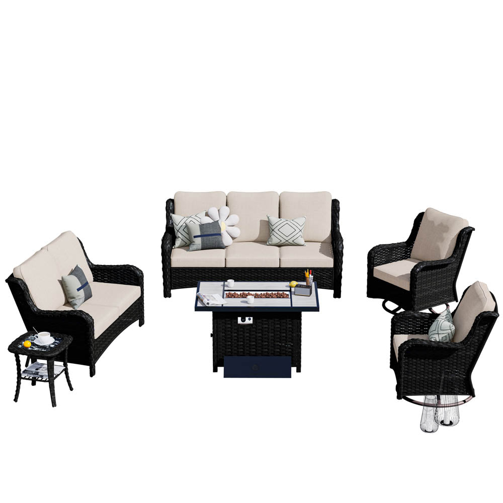 Ovios Patio Kenard 6-Piece Conversation Set with 42'' Rectangle Propane Fire Pit Table and Rocking Chairs