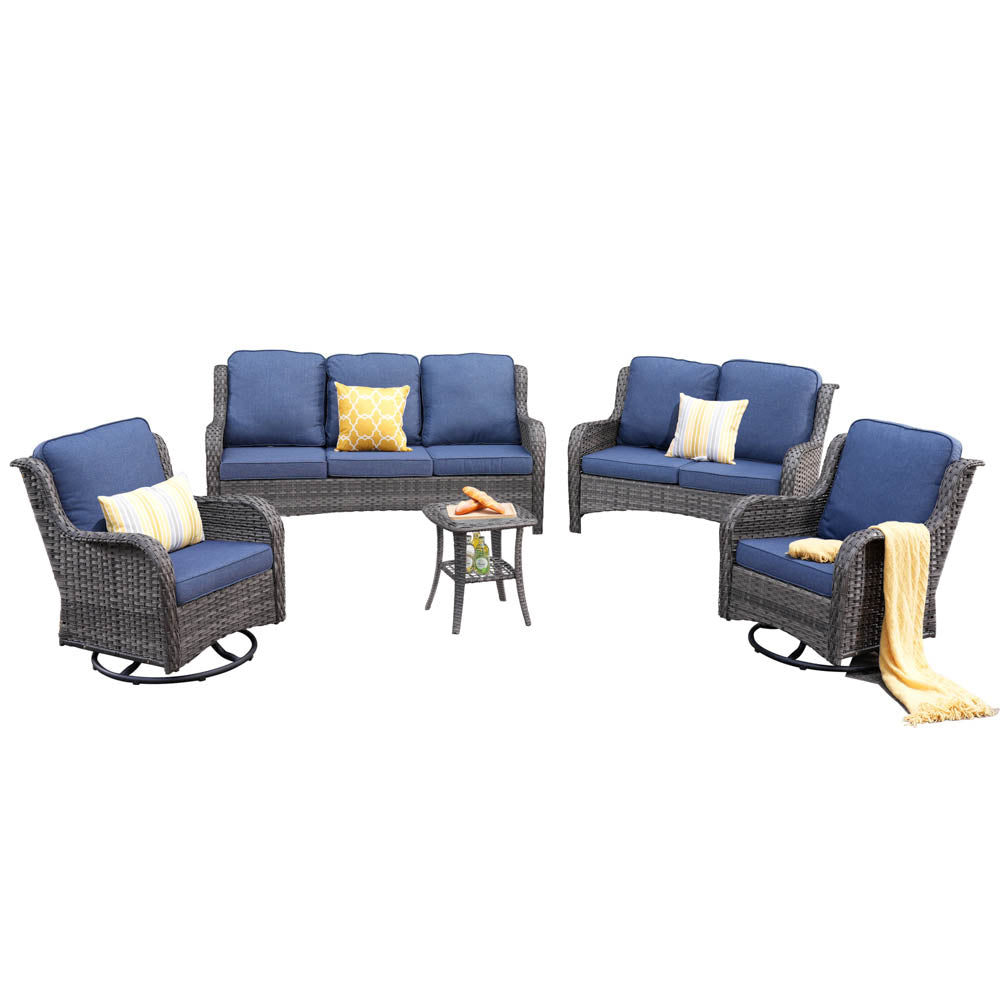 Ovios Patio Kenard 5-Piece Conversation Set with Loveseat and Swivel Rocking Chairs