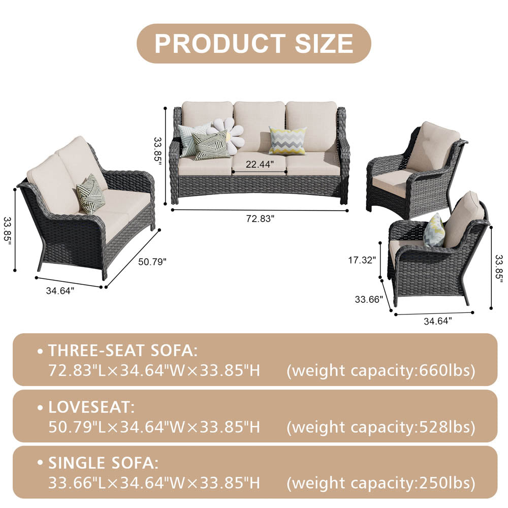 Ovios Patio Kenard 4-Piece Conversation Set with Loveseat