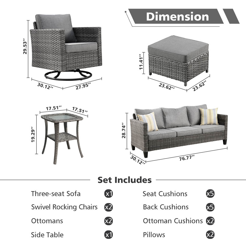 Ovios Patio Furniture Set 6-Piece with Swivel Rocking Chairs and Table