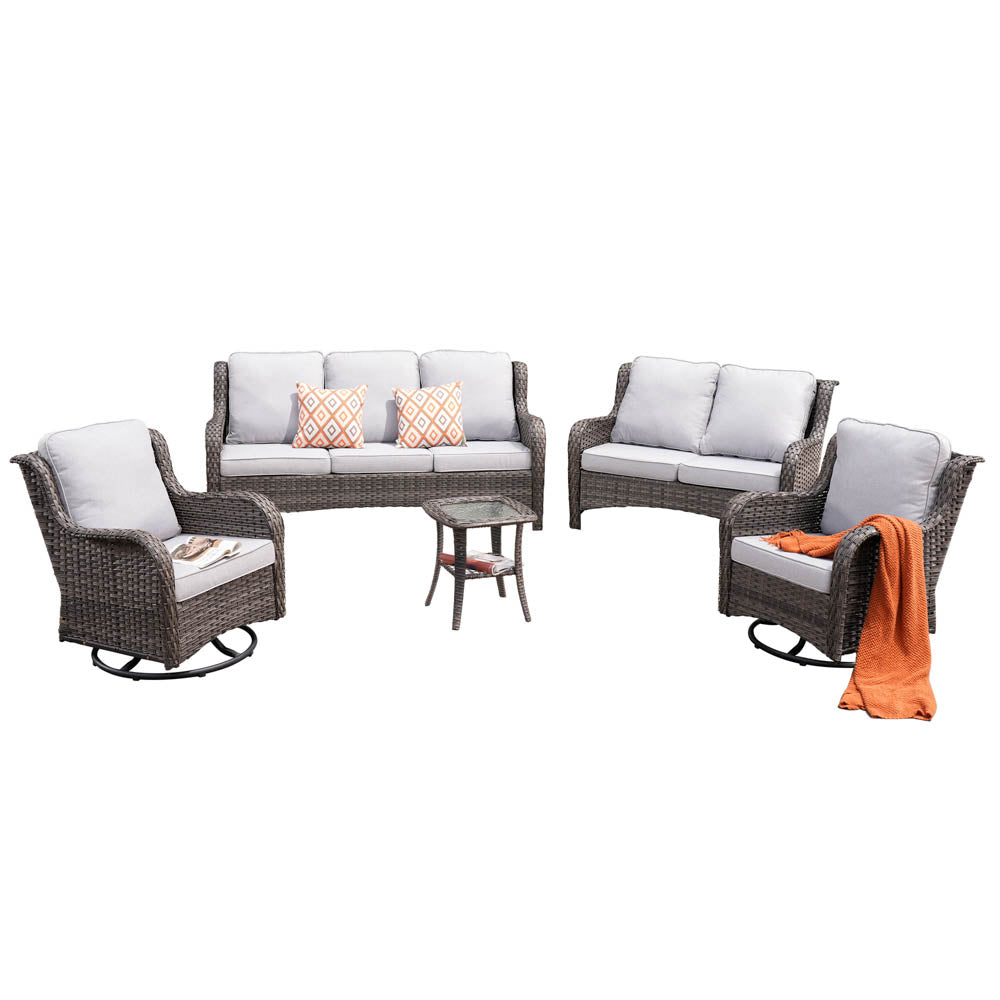 Ovios Patio Kenard 5-Piece Conversation Set with Loveseat and Swivel Rocking Chairs
