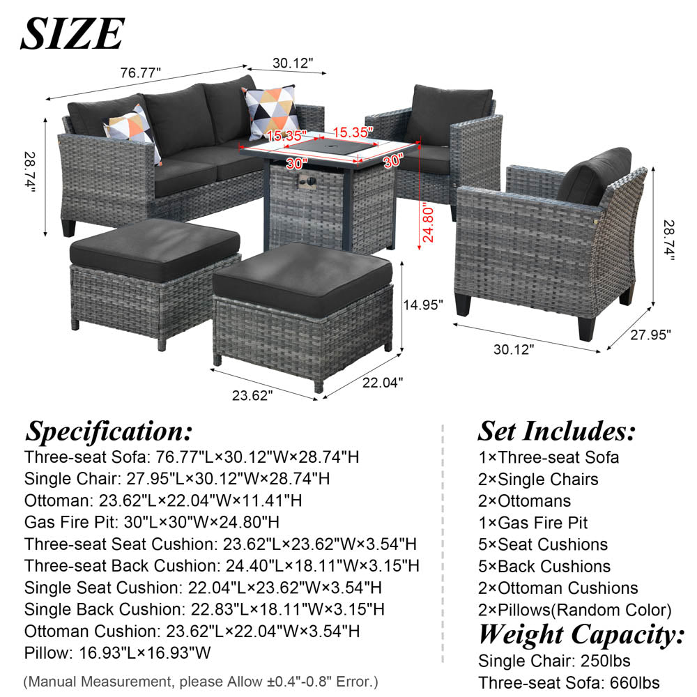 Ovios Patio Conversation Set 6-Piece with 30'' Fire Pit Table and Vultros Set