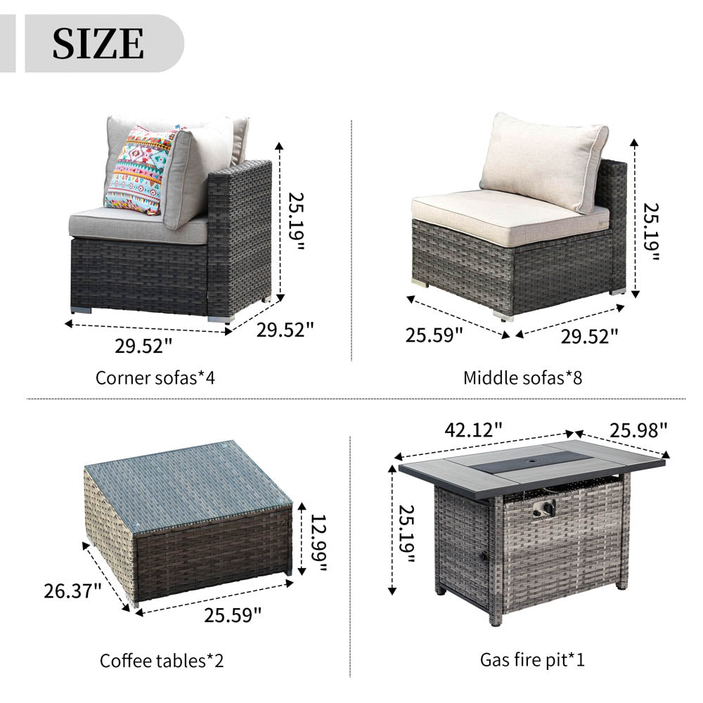 Ovios Patio Furniture Set 15-Piece with 42.12’’ Fire Pit and Glass Table