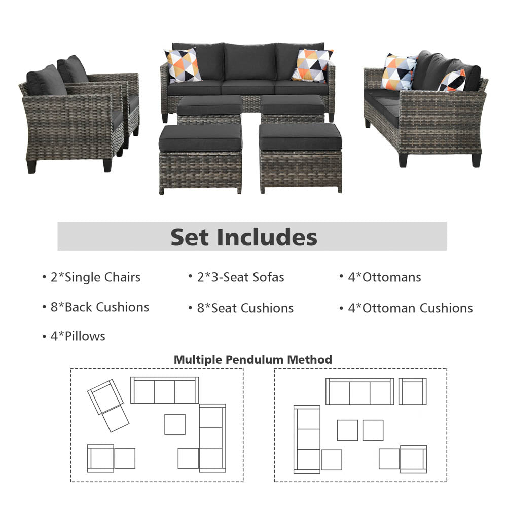 Ovios Patio Furniture Set New Vultros 8-Piece High Back with Cushions