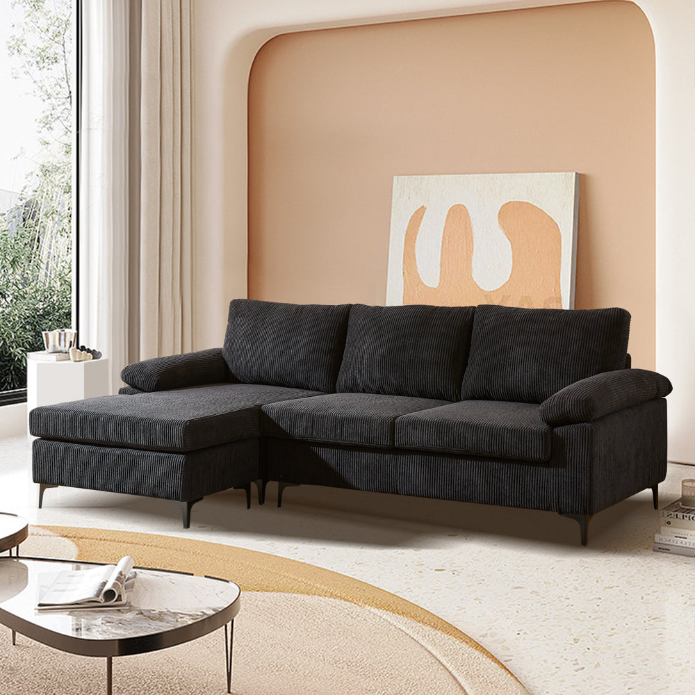 Ovios 100.02" Living Room Sofa Reversible Chaise Corduroy Fabric with Ottoman