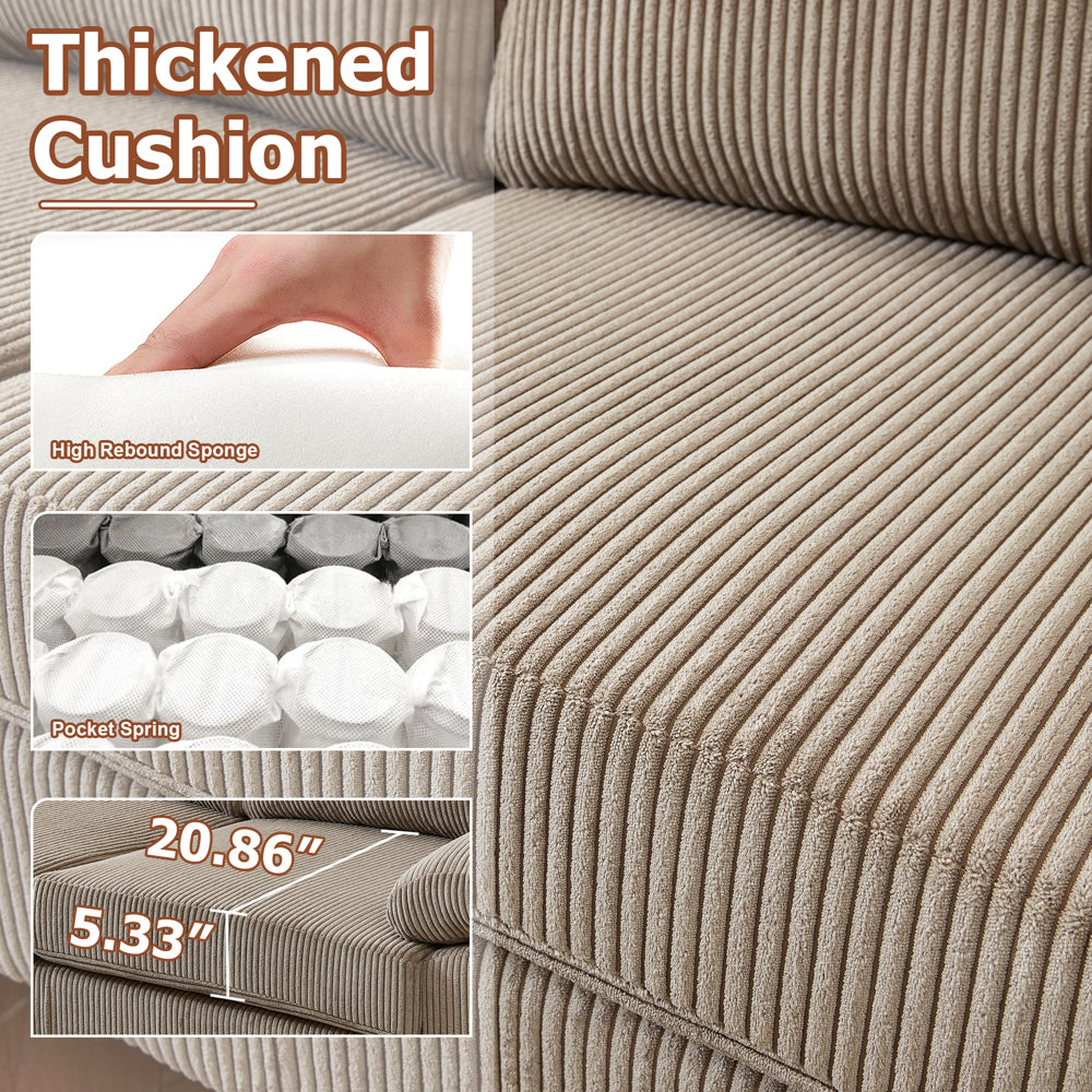 Ovios 100.02" Living Room Sofa Reversible Chaise Corduroy Fabric with Ottoman