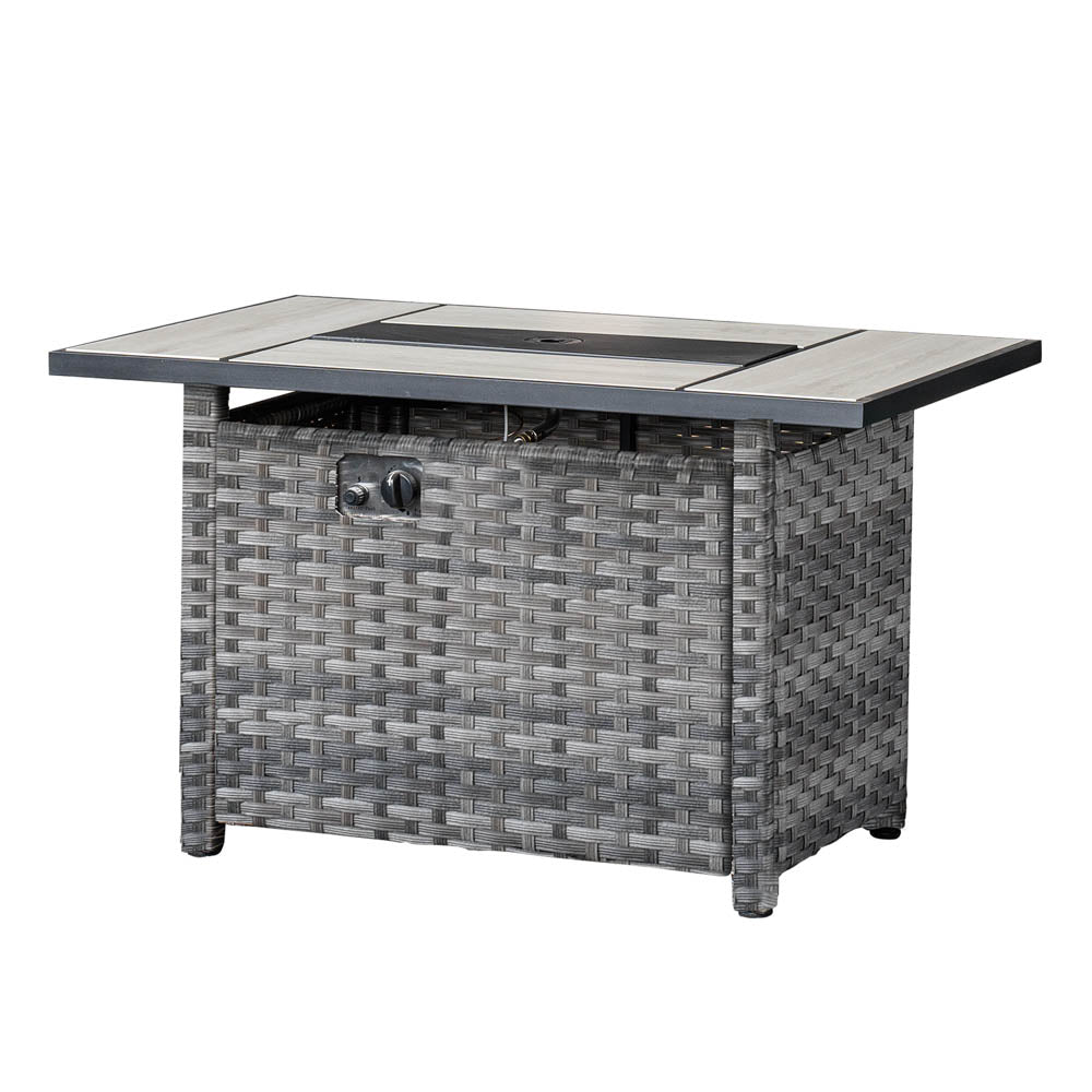 Ovios 42'' Rectangle Propane Fire Pit Table Grey Wicker for Broad Armrests Series