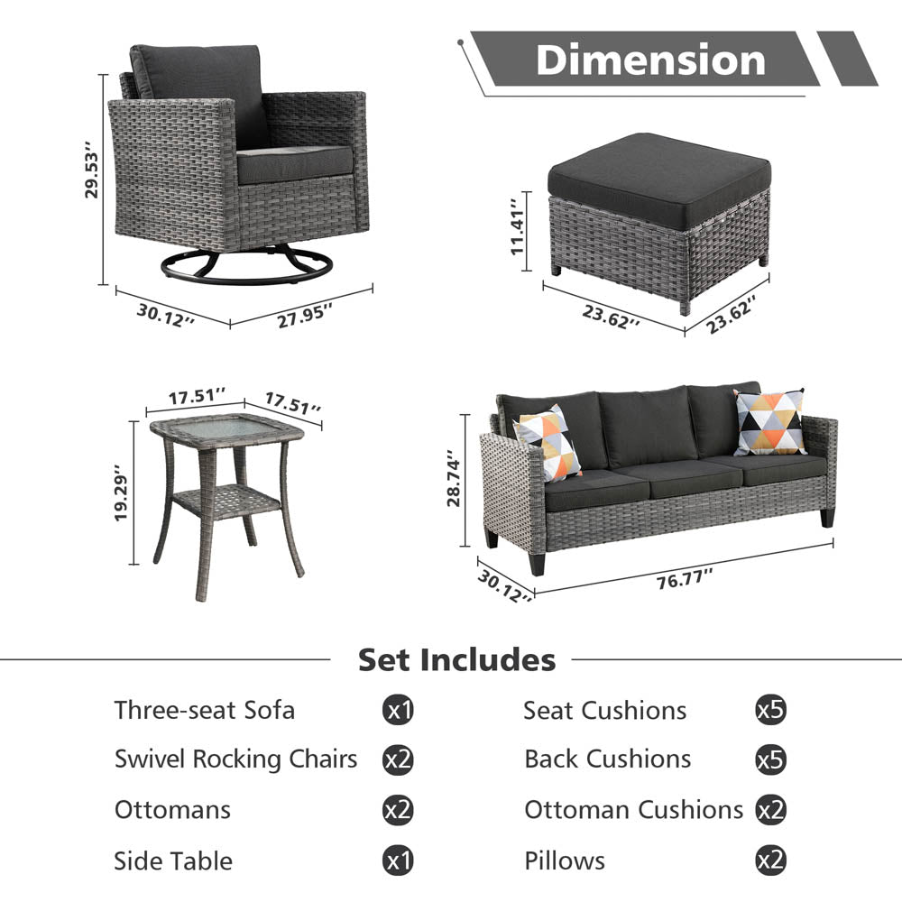 Ovios Patio Furniture Set 6-Piece with Swivel Rocking Chairs and Table