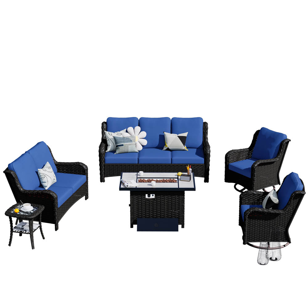 Ovios Patio Kenard 6-Piece Conversation Set with 42'' Rectangle Propane Fire Pit Table and Rocking Chairs