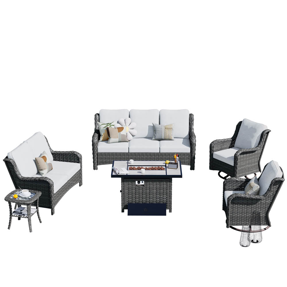 Ovios Patio Kenard 6-Piece Conversation Set with 42'' Rectangle Propane Fire Pit Table and Rocking Chairs