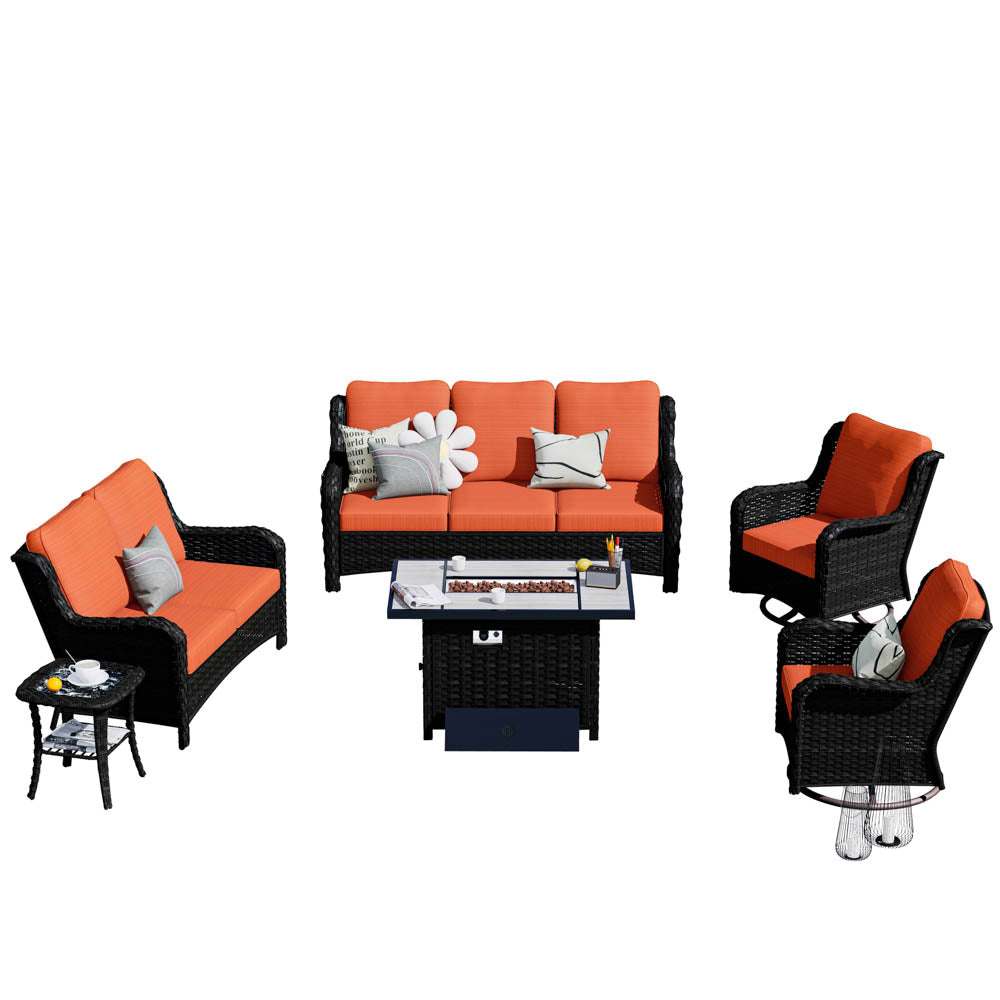 Ovios Patio Kenard 6-Piece Conversation Set with 42'' Rectangle Propane Fire Pit Table and Rocking Chairs