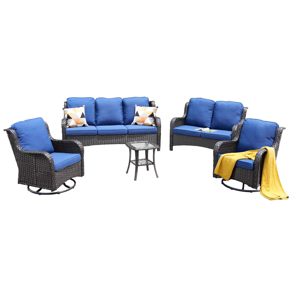Ovios Patio Kenard 5-Piece Conversation Set with Loveseat and Swivel Rocking Chairs