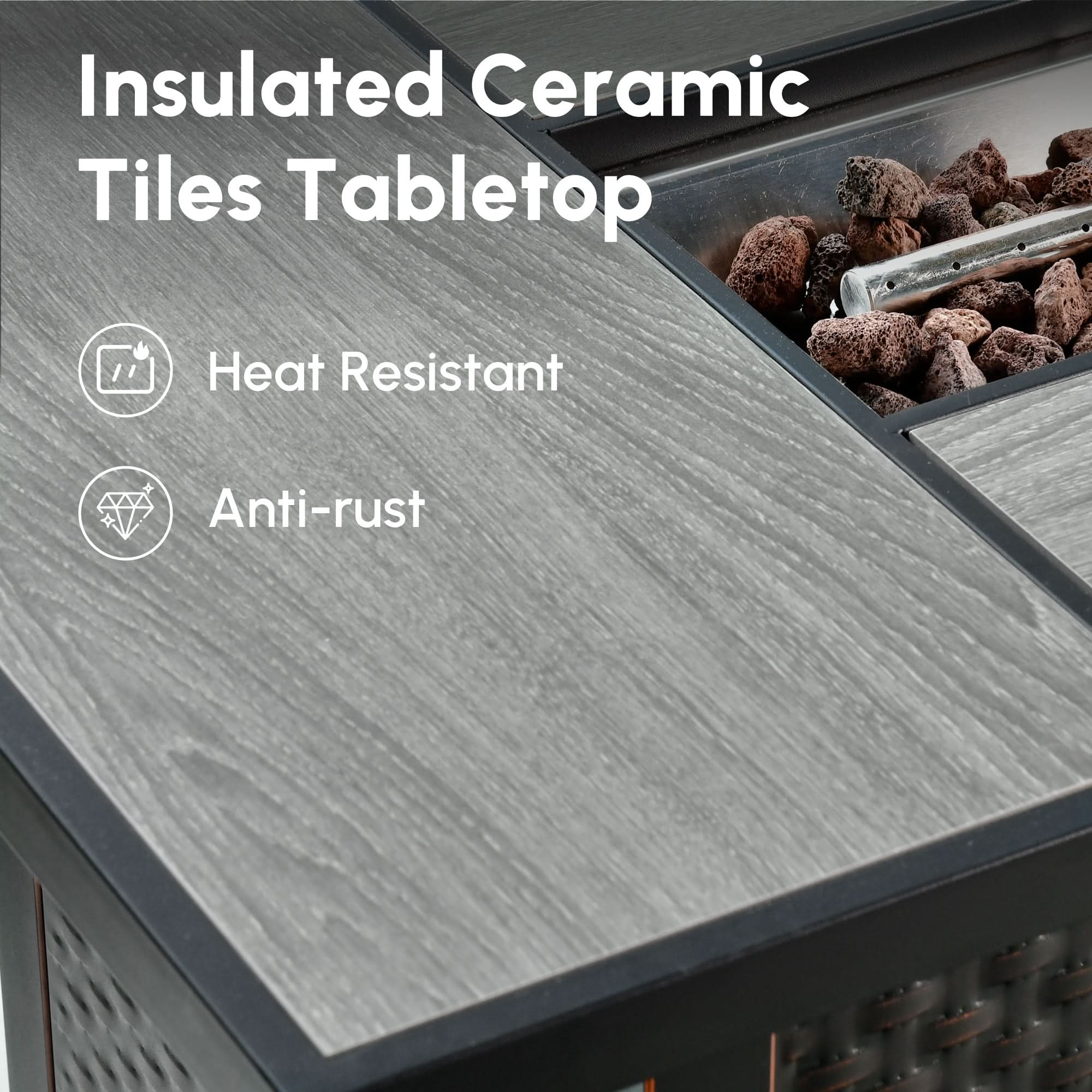 Ovios 54'' Rectangle Propane Fire Pit Table Brown