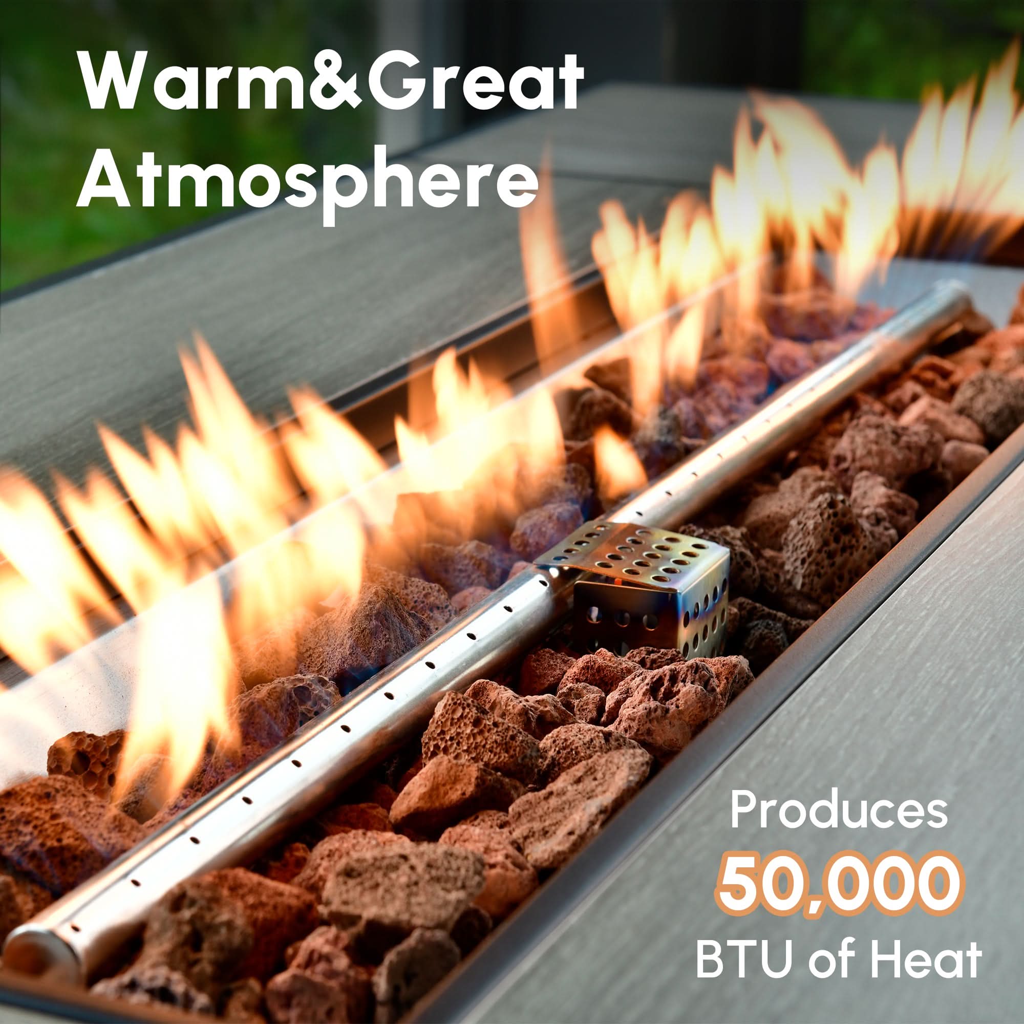 Ovios 54'' Rectangle Propane Fire Pit Table Brown