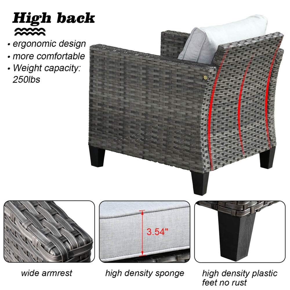 OVIOS Patio Vultros 8-Piece Set With Swivel Chair and Rectangle 42'' Propane Fire Pit Table