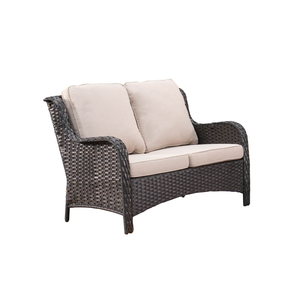 Ovios Patio Kenard 5-Piece Conversation Set with Loveseat and Tempered Glass Table