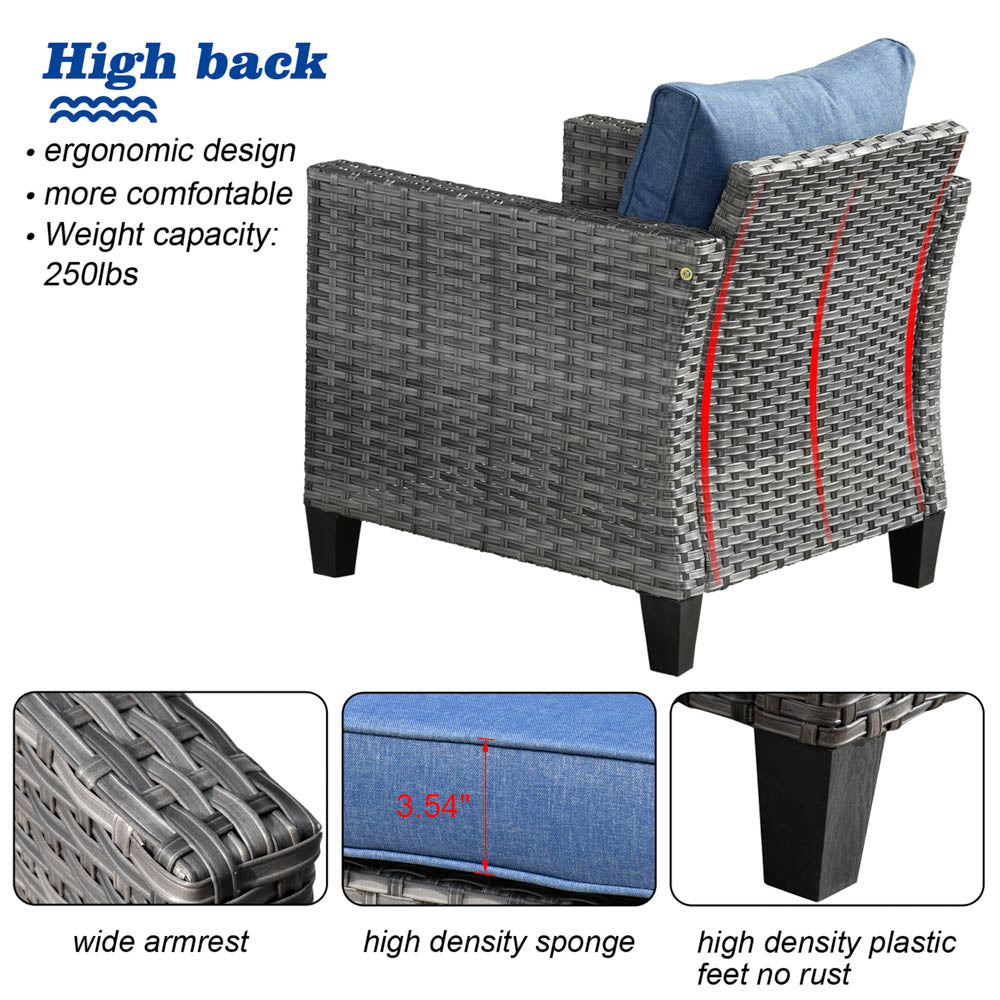 OVIOS Patio Vultros 8-Piece Set With Swivel Chair and Rectangle 42'' Propane Fire Pit Table