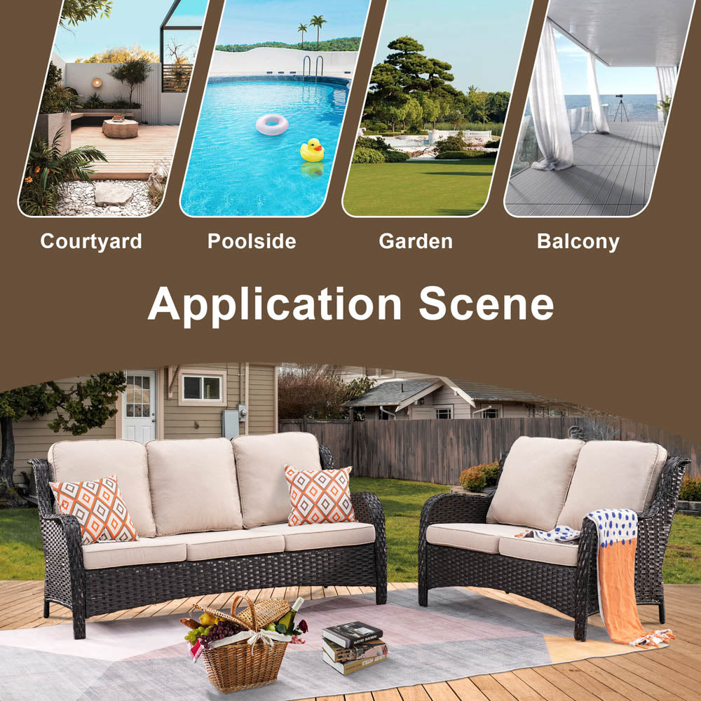 OVIOS Patio Kenard 2-Piece Conversation Set with Loveseat and Three-seat Couch