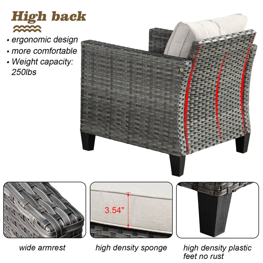 OVIOS Patio Vultros 8-Piece Set With Swivel Chair and Rectangle 42'' Propane Fire Pit Table