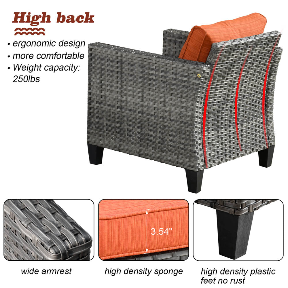 OVIOS Patio Vultros 8-Piece Set With Swivel Chair and Rectangle 42'' Propane Fire Pit Table