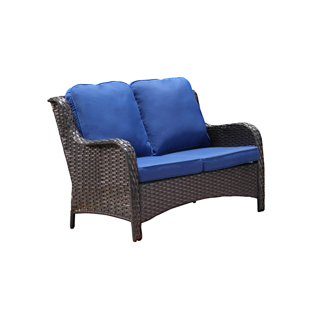 Ovios Patio Kenard 5-Piece Conversation Set with Loveseat and Tempered Glass Table
