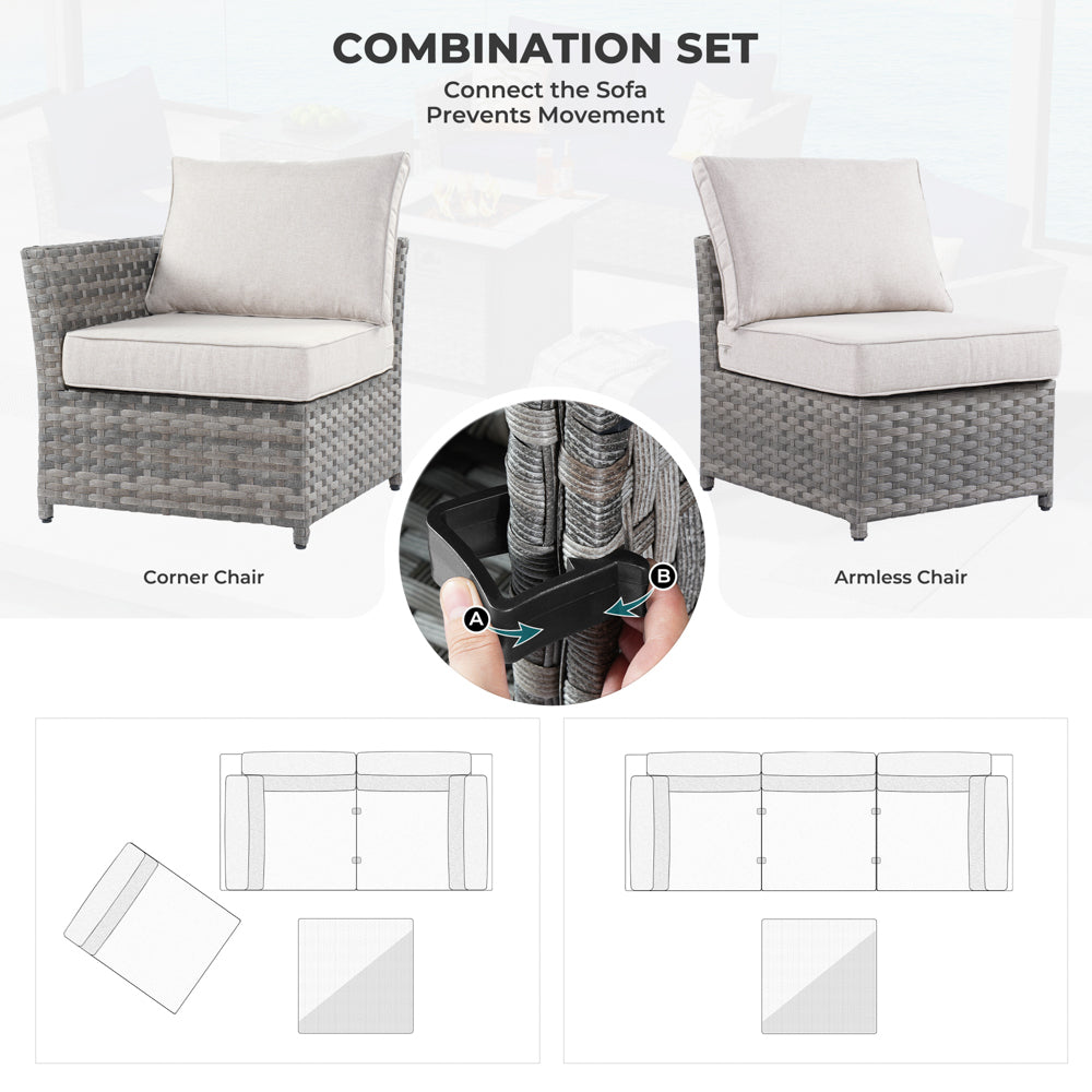 OVIOS Patio Furniture Set New Rimaru 7-Piece Set include 30'' Square Fire Pit Table Partially Assembled