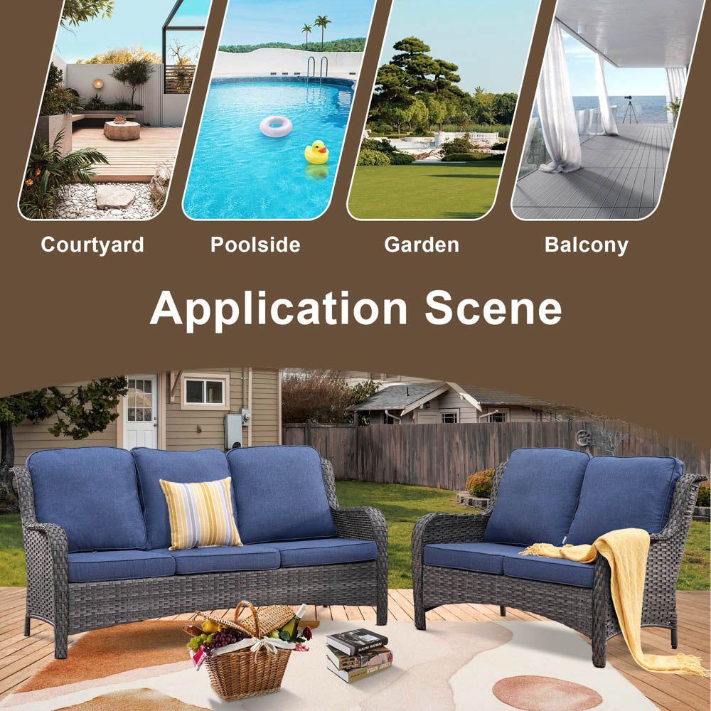 OVIOS Patio Kenard 2-Piece Conversation Set with Loveseat and Three-seat Couch