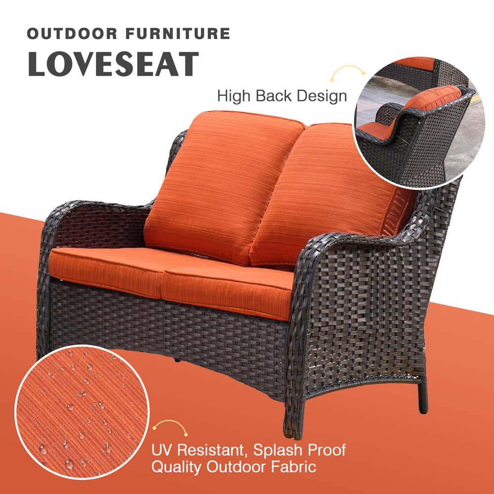 OVIOS Patio Kenard 6-Piece Conversation Set with 30'' Propane Fire Pit Table and Rocking Chairs