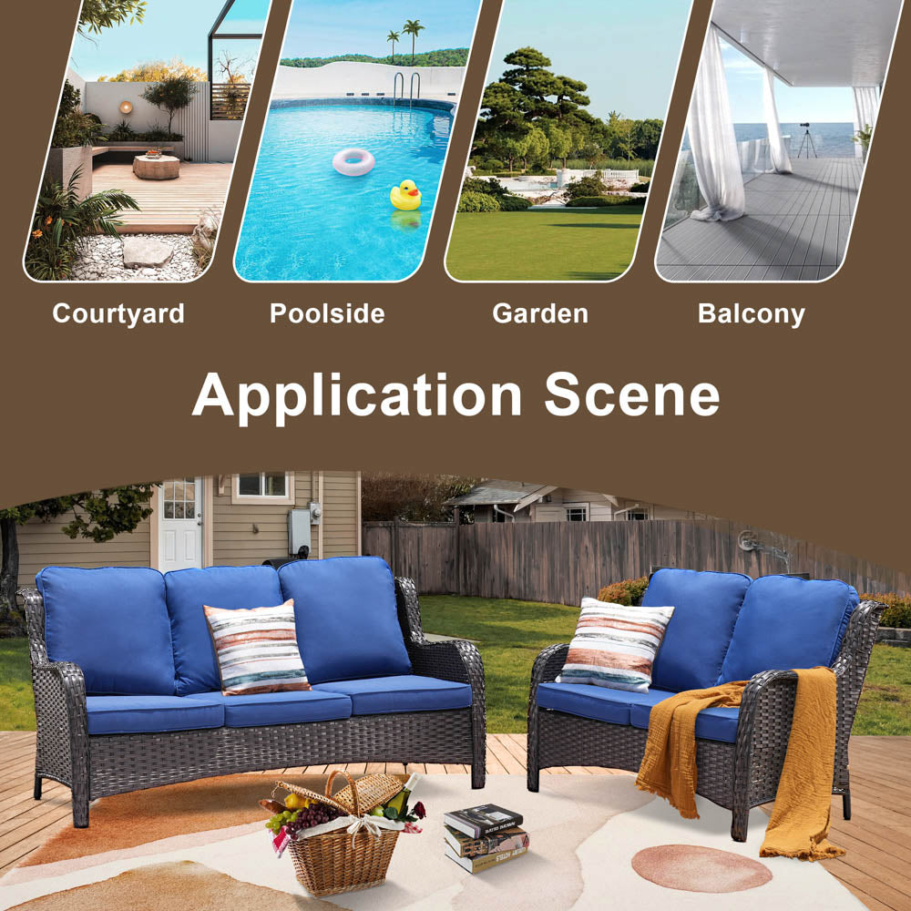 OVIOS Patio Kenard 2-Piece Conversation Set with Loveseat and Three-seat Couch