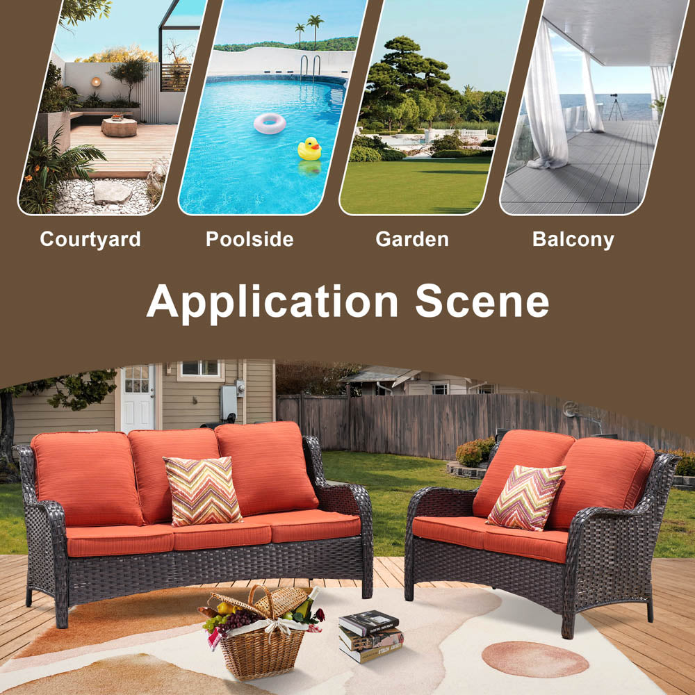 OVIOS Patio Kenard 2-Piece Conversation Set with Loveseat and Three-seat Couch