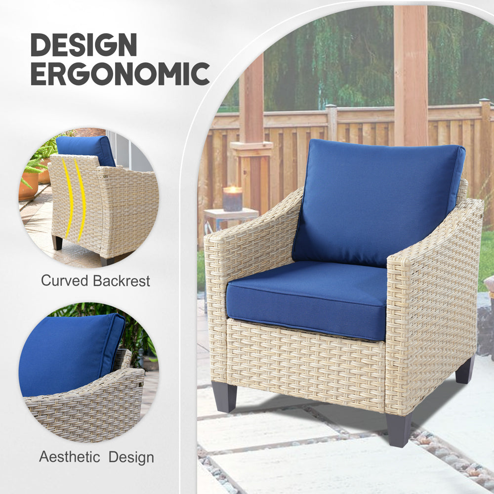 Ovios Athena Series Outdoor Patio Furniture Set 8-Piece with 42'' Rectangle Propane Fire Pit Table