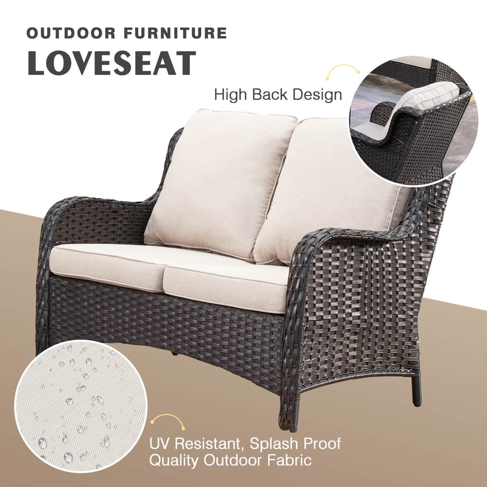 OVIOS Patio Kenard 6-Piece Conversation Set with 30'' Propane Fire Pit Table and Rocking Chairs