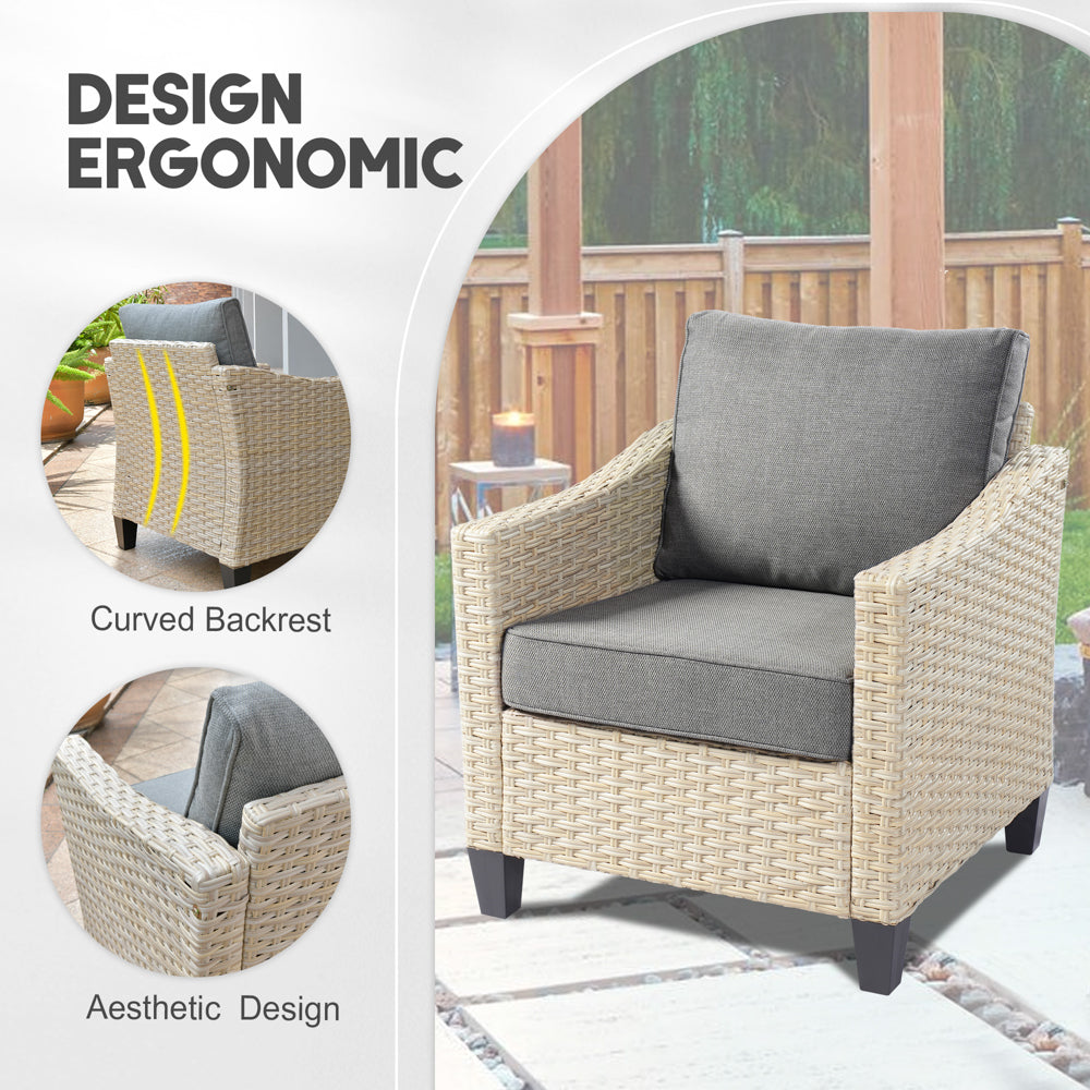 Ovios Athena Series Outdoor Patio Furniture Set 8-Piece with 42'' Rectangle Propane Fire Pit Table