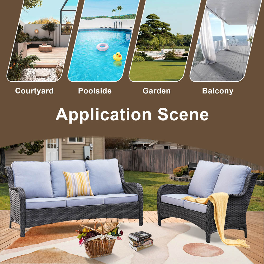 OVIOS Patio Kenard 2-Piece Conversation Set with Loveseat and Three-seat Couch