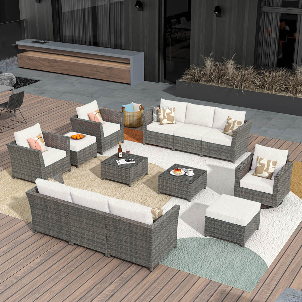 OVIOS New Rimaru Series Patio Furniture Set 13-Piece include Swivel Chairs Set Partially Assembled