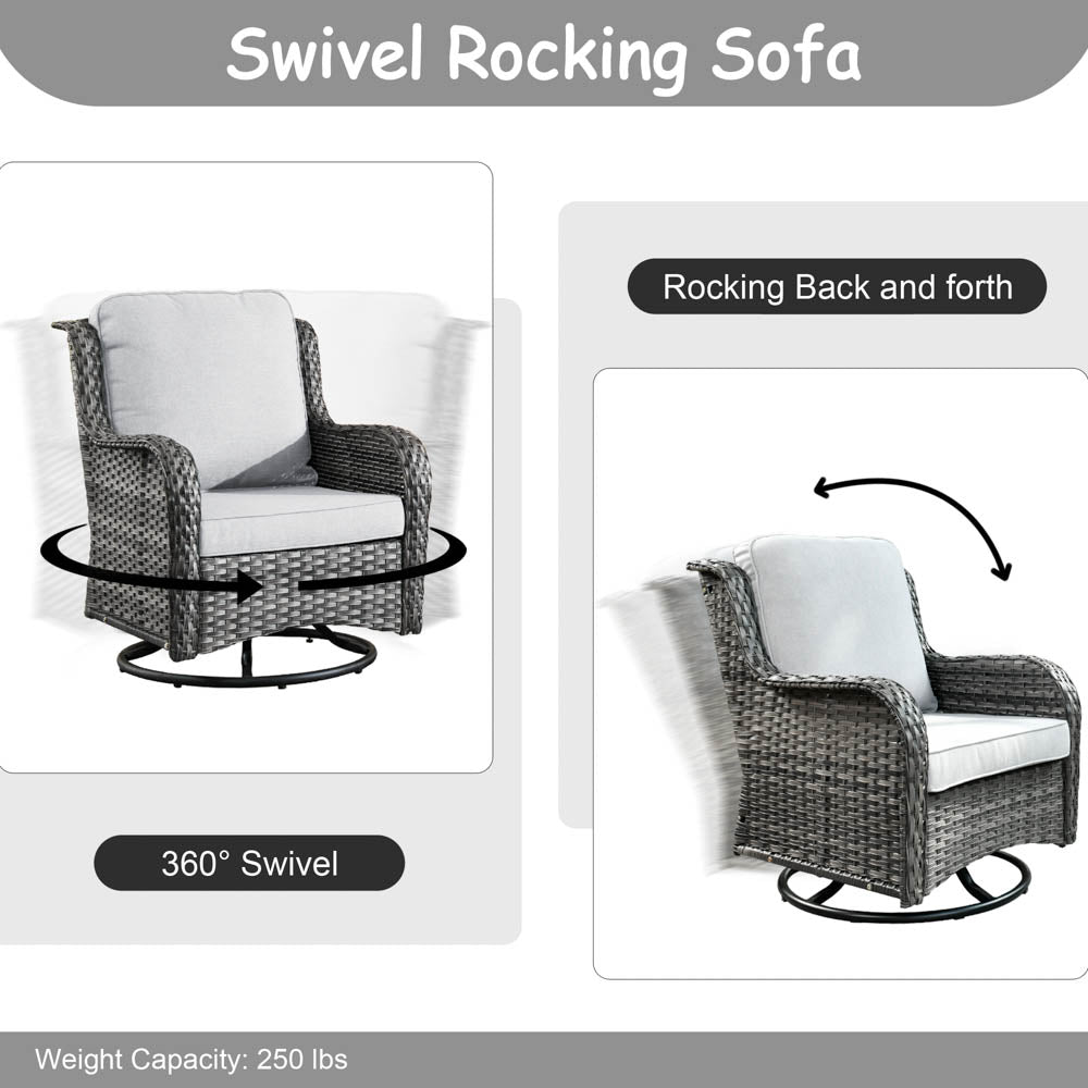 OVIOS Patio Kenard 6-Piece Conversation Set with 42'' Rectangle Propane Fire Pit Table and Rocking Chairs