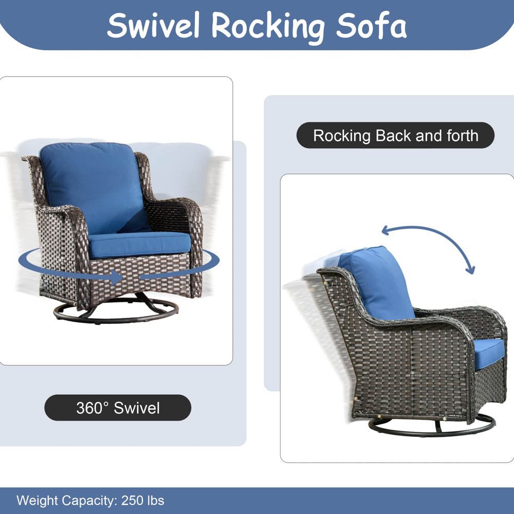 OVIOS Patio Kenard 6-Piece Conversation Set with 42'' Rectangle Propane Fire Pit Table and Rocking Chairs