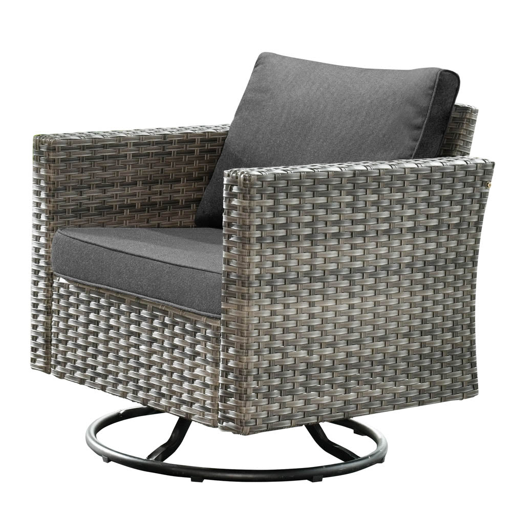 Ovios Patio Vultros 7-Piece Set With Swivel Chair and Rectangle 42'' Propane Fire Pit Table