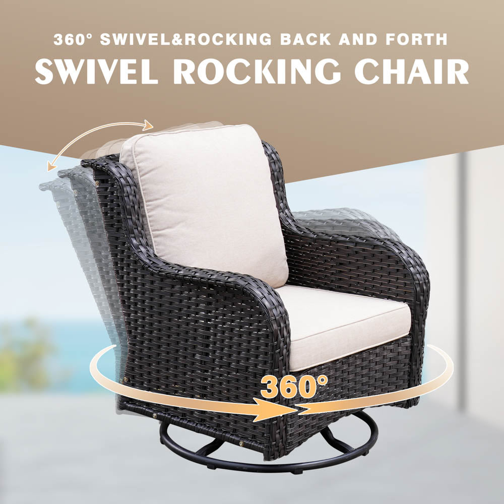 OVIOS Patio Kenard 6-Piece Conversation Set with 30'' Propane Fire Pit Table and Rocking Chairs