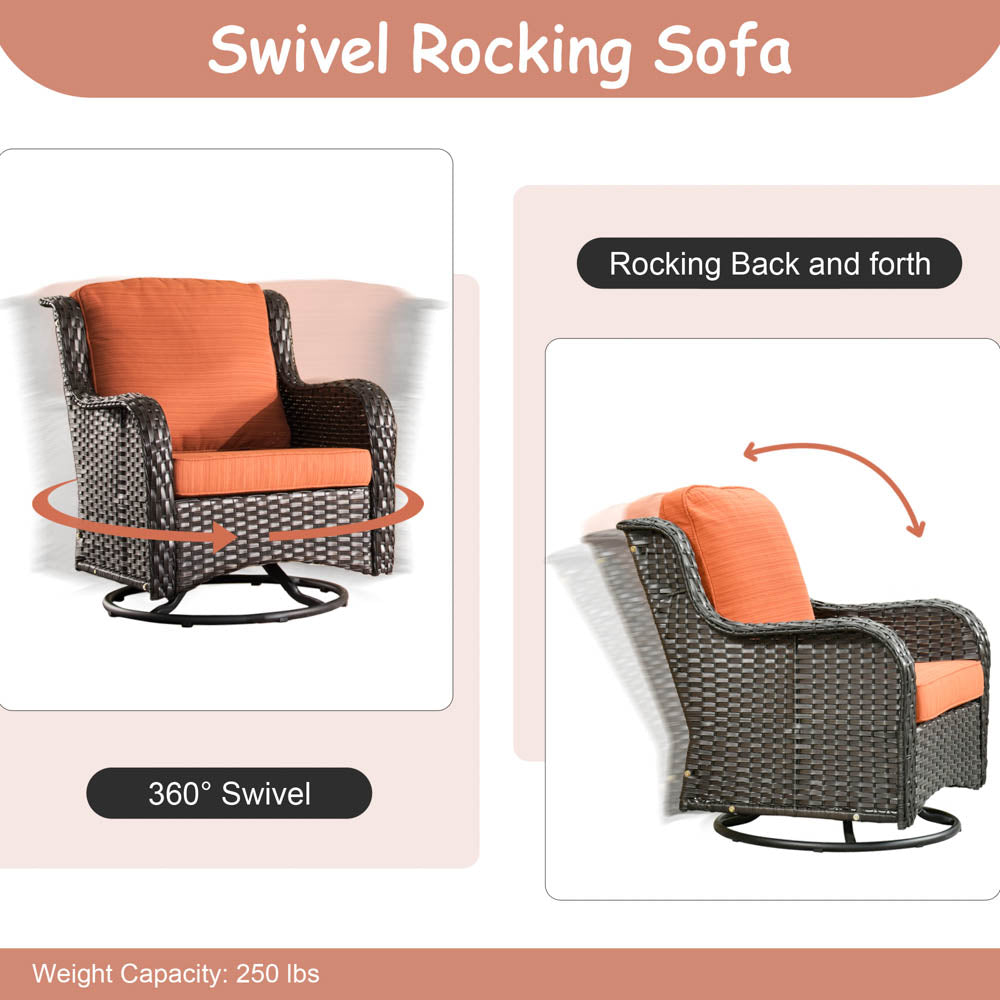 OVIOS Patio Kenard 6-Piece Conversation Set with 42'' Rectangle Propane Fire Pit Table and Rocking Chairs