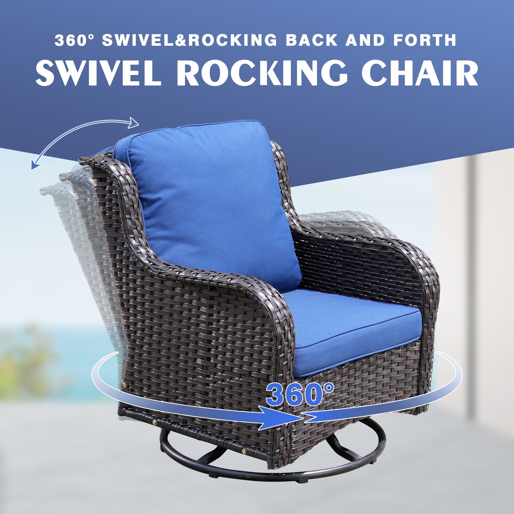 OVIOS Patio Kenard 6-Piece Conversation Set with 30'' Propane Fire Pit Table and Rocking Chairs