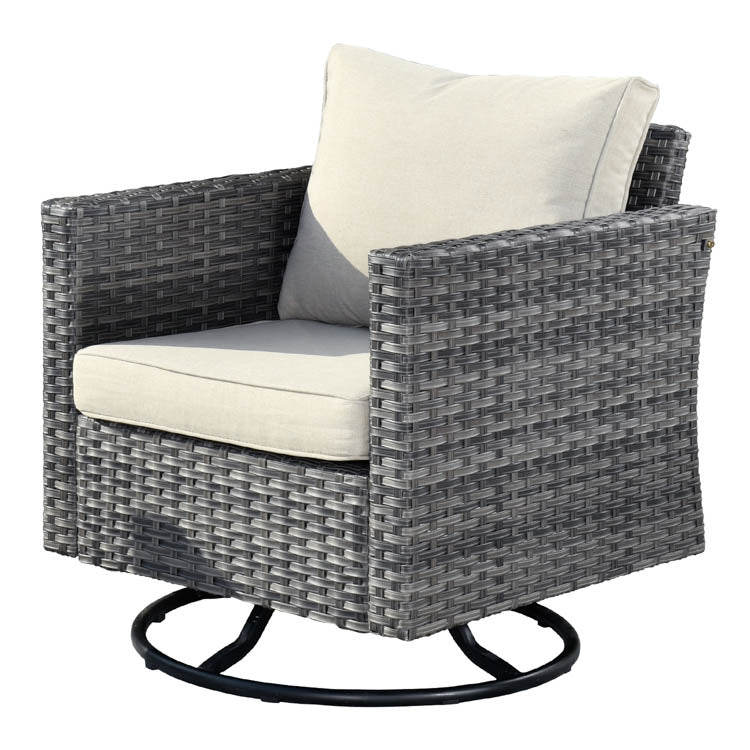 OVIOS Patio Furniture 10-Piece Outdoor Sectional Sofa Set with Wicker Rocking Swivel Chairs and Tempered Glass Table