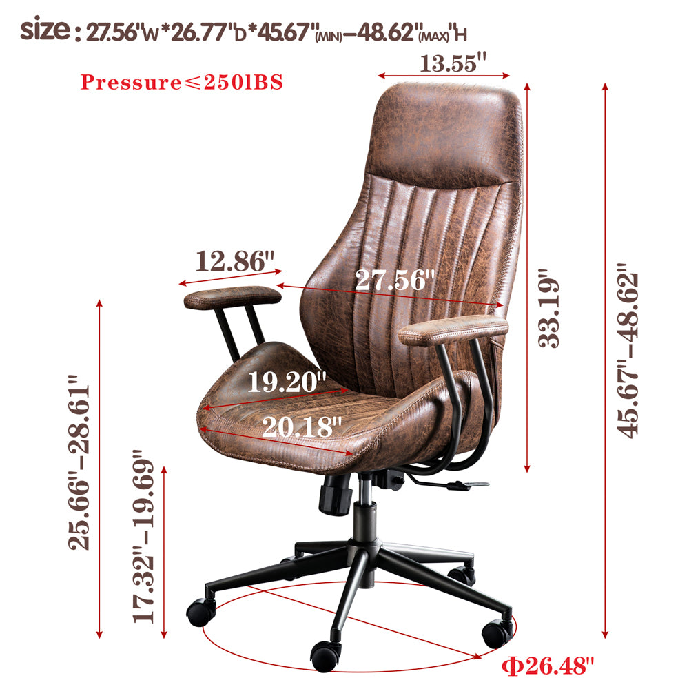 Ovios Office Chair Ergonomic High Back Suede Fabric for Executive or Home Office-Dark Brown