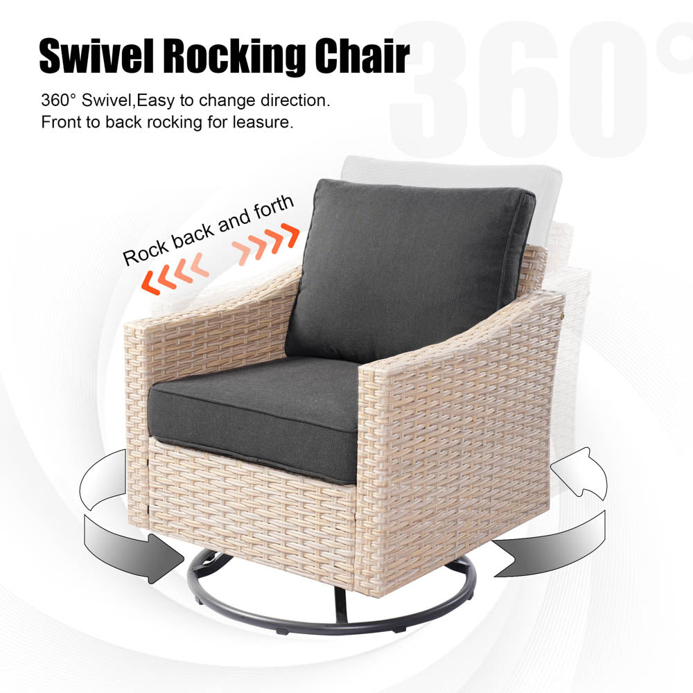 Ovios Athena Series Outdoor Patio Furniture Set 3-Piece, Swivel Chairs and Side Table