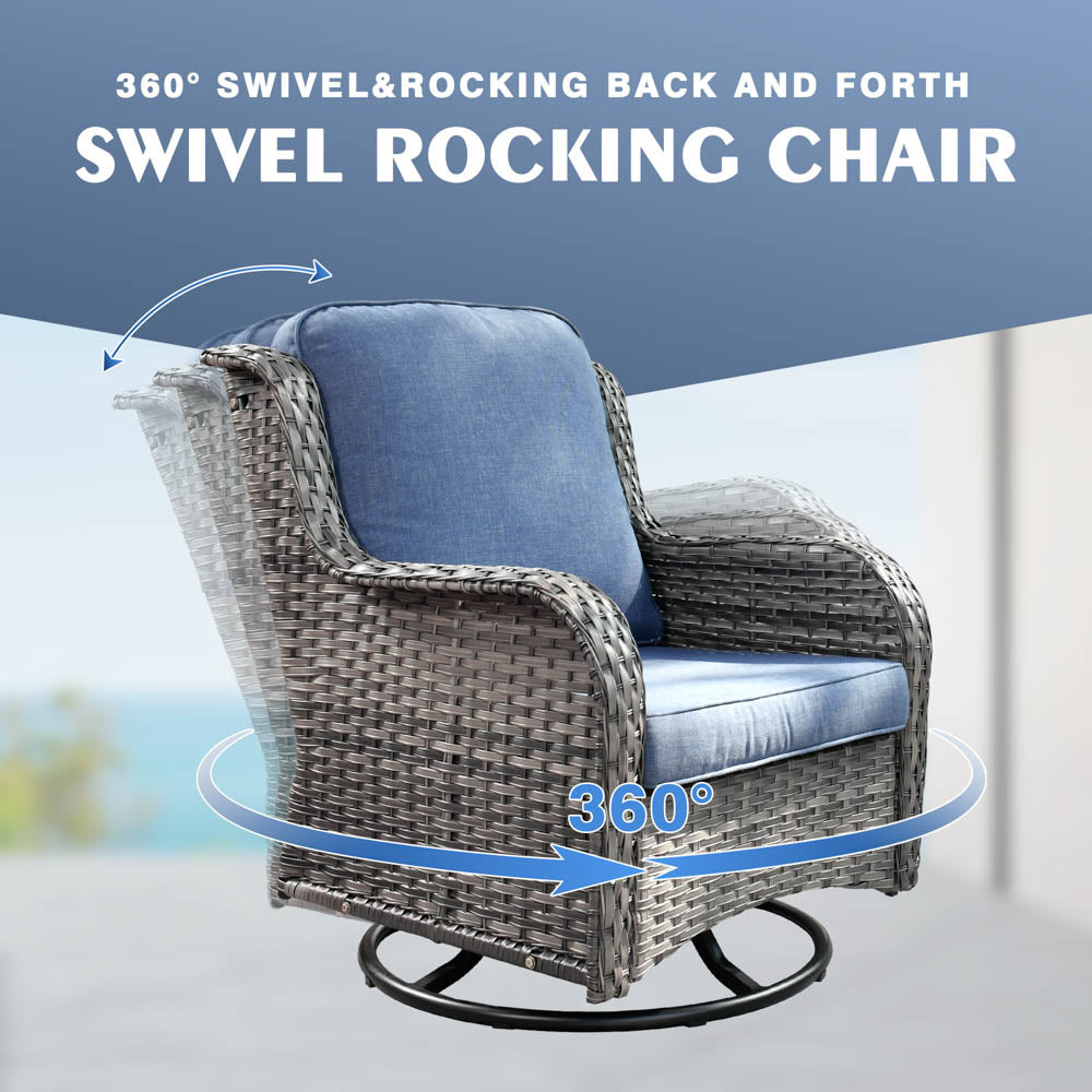 OVIOS Patio Kenard 6-Piece Conversation Set with 30'' Propane Fire Pit Table and Rocking Chairs