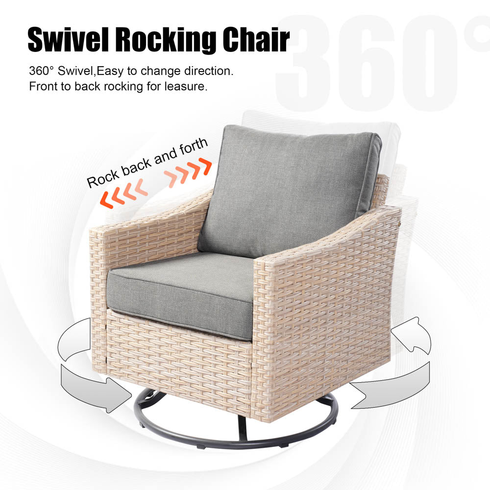 Ovios Athena Series Outdoor Patio Furniture Set 3-Piece, Swivel Chairs and Side Table
