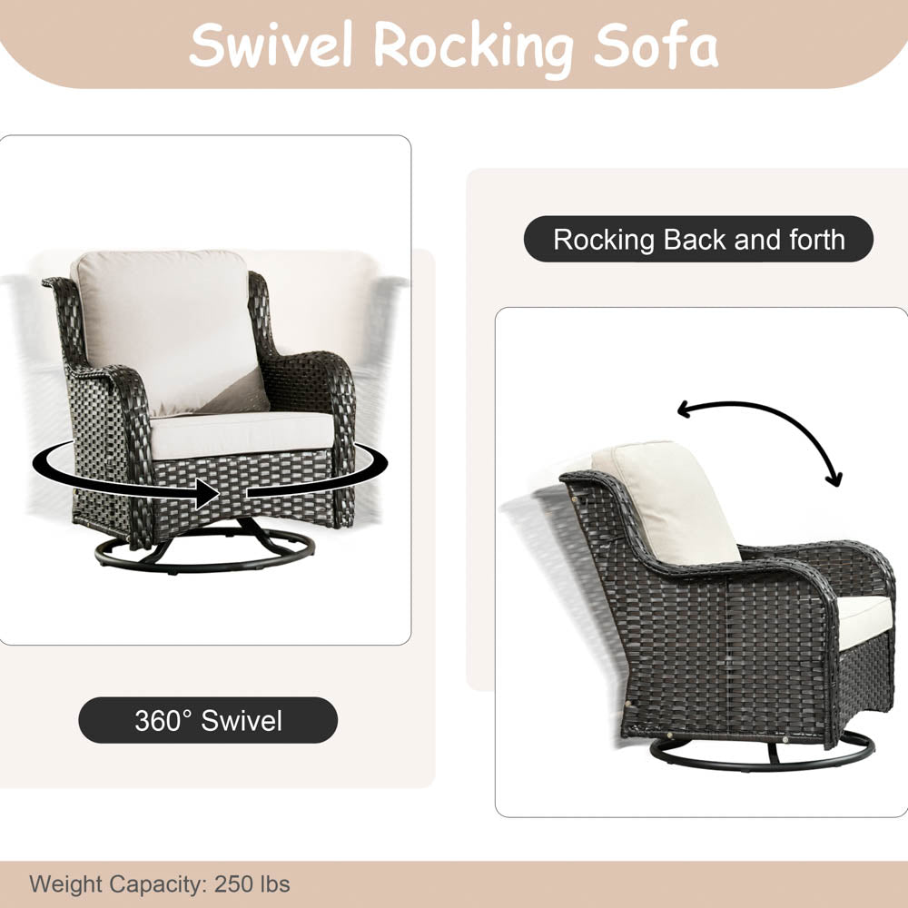 OVIOS Patio Kenard 6-Piece Conversation Set with 42'' Rectangle Propane Fire Pit Table and Rocking Chairs