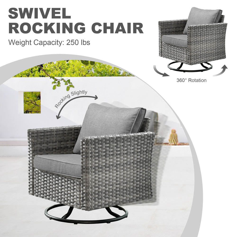 OVIOS Patio Vultros 8-Piece Set With Swivel Chair and Rectangle 42'' Propane Fire Pit Table