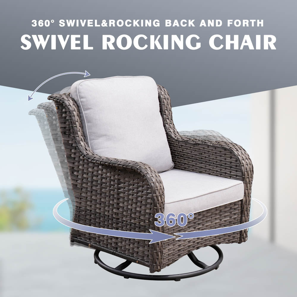 OVIOS Patio Kenard 6-Piece Conversation Set with 30'' Propane Fire Pit Table and Rocking Chairs